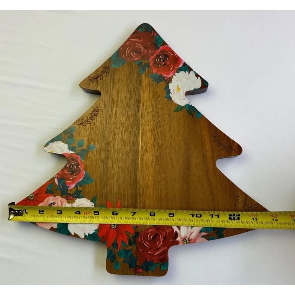 Pioneer Woman Wishful Winter Charcuterie Board Acacia Wood Floral Christmas Tree